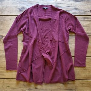 Eileen Fisher Burgundy Waterfall Sweater Open Front Women's Size Small Petite